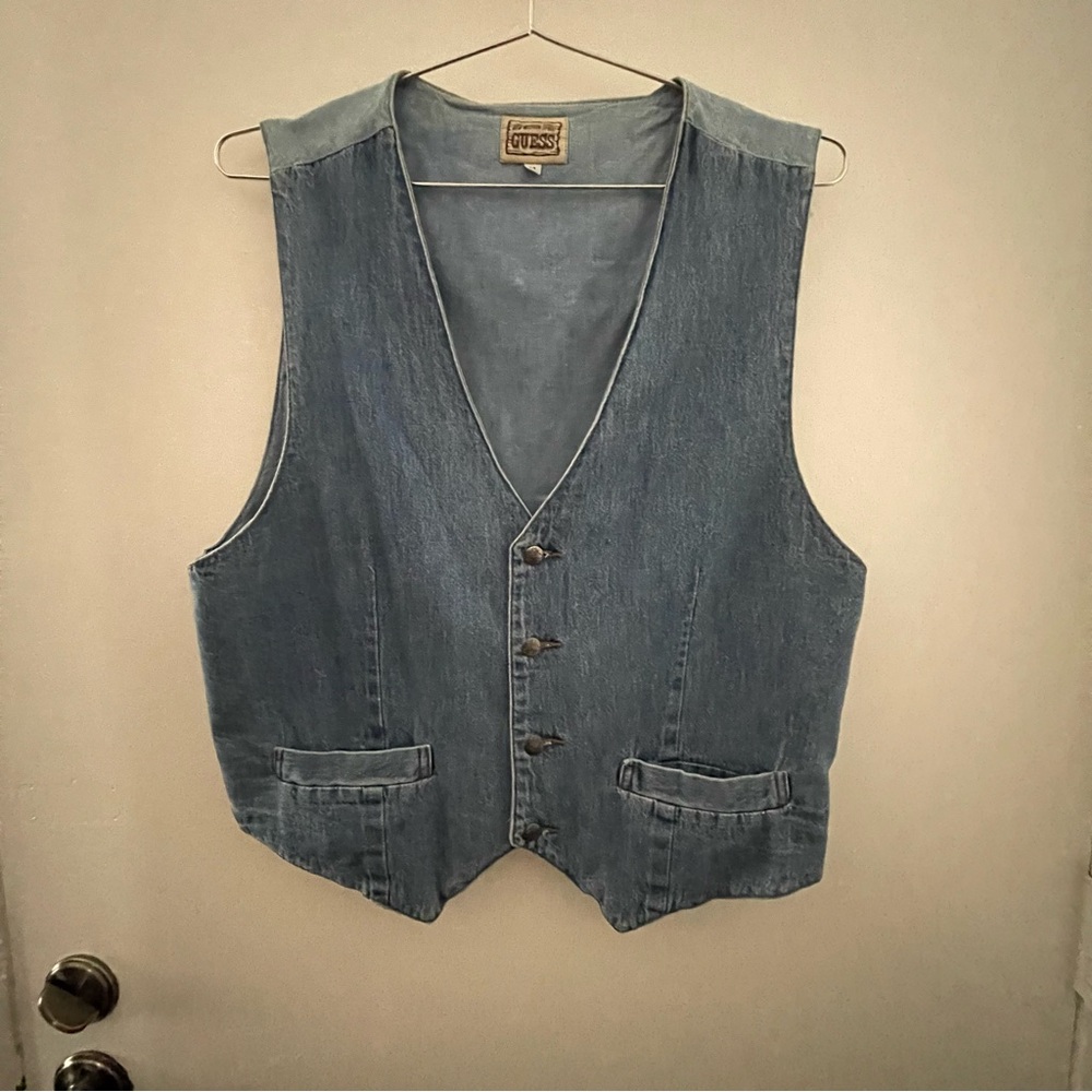 Vintage Guess Blue Denim Vest Sleeveless Casual